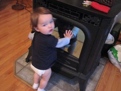 Camden marking up our pellet stove!
