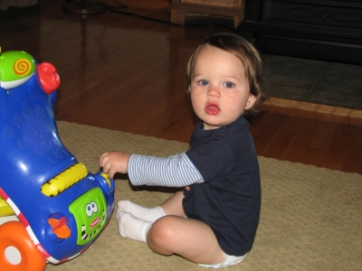 Driving his walker!
