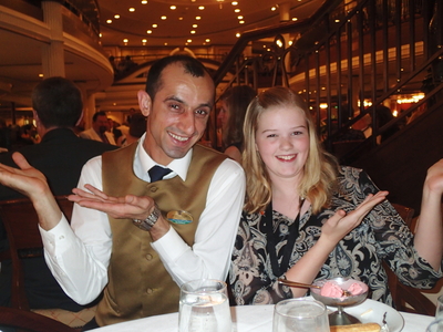 Our waiter, Amet at dinner with Hayley

